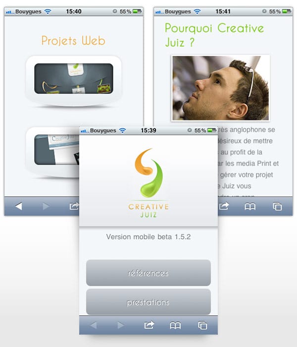 Trois visuels de la version mobile