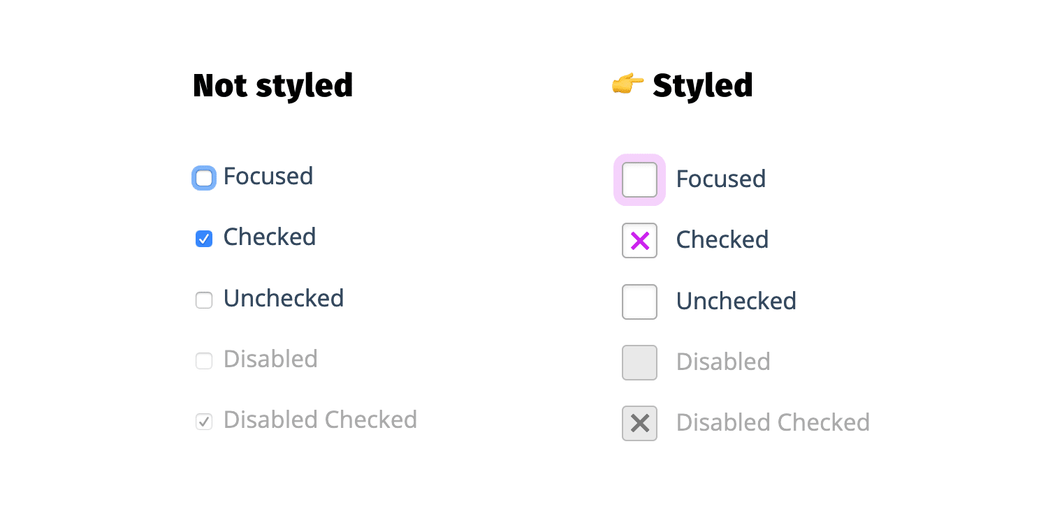 Left column: not sylted checkboxes, right columns the styled ones. Much better!