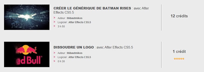 Deux tutoriels à 2 et 1 crédits sur la création vidéo
