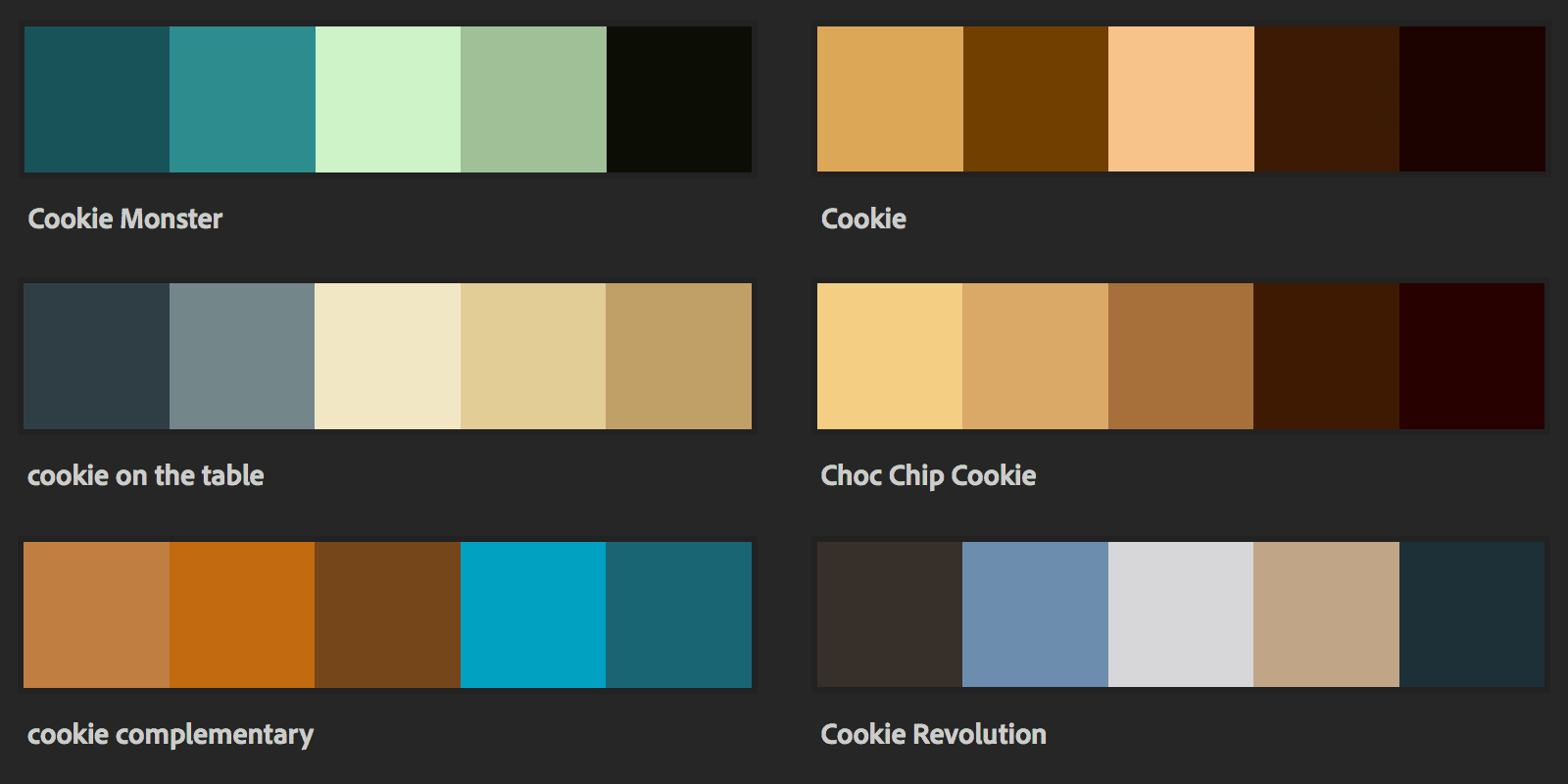 Nuanciers de couleurs trouvés sur le terme cookie
