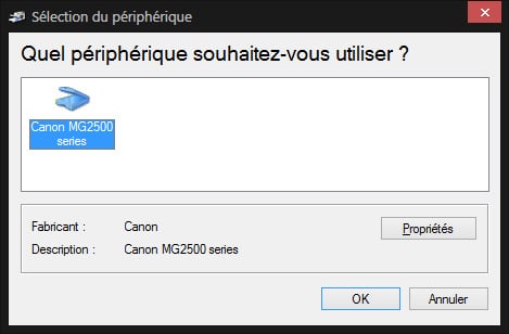 Assistant de numérisation - Choix du périphérique